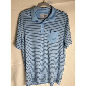 Original Penguin Munsingwear Polo Shirt Black Blue Striped Collared Size L